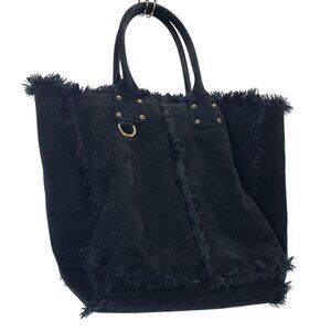 Black Suede Tote by GAP Reversible Faux Fur Lining Boho Goth Grunge Festival
